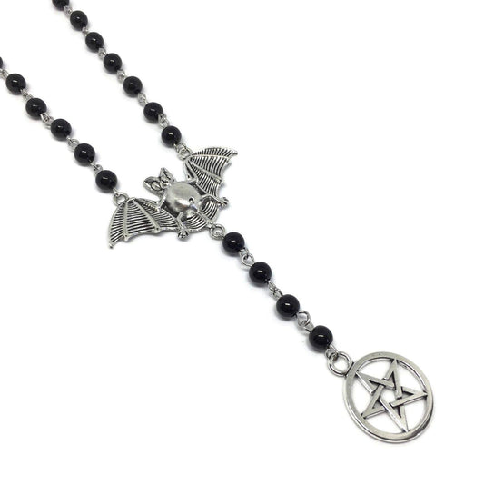 Bat x Pentagram Rosary Necklace-0