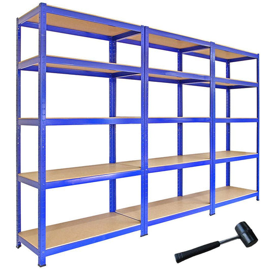 3 x Racking T-Rax Metal Storage Shelves, Blue, 90cm W, 45cm D
