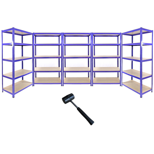 Racking T-Rax Metal Storage Shelves, Blue, 90cm W, 45cm D, Set of 5