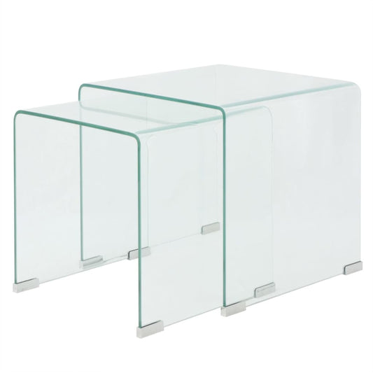 Two Piece Nesting Table Set Tempered Glass Clear