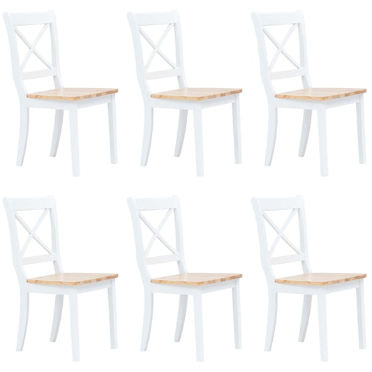 Dining Chairs 6 pcs White and Light Wood Solid Rubber Wood