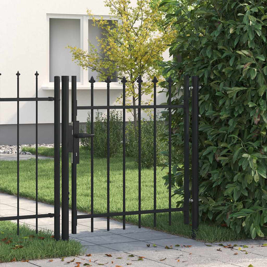 Fence Gate Single Door with Spike Top Steel 1x1 m Black