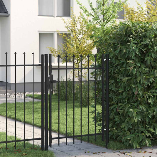 Fence Gate Single Door with Spike Top Steel 1x1.2 m Black