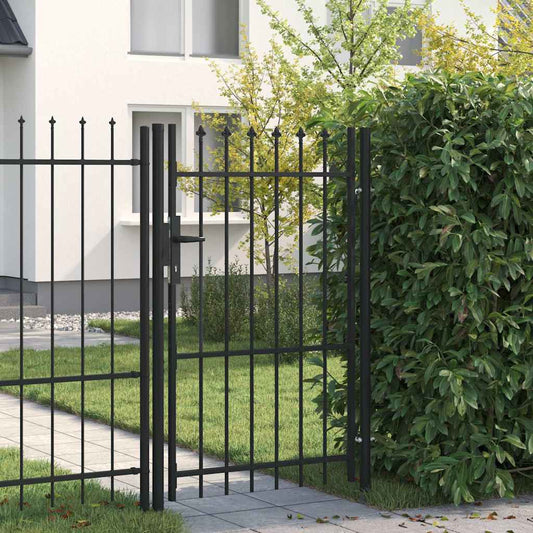 Fence Gate Single Door with Spike Top Steel 1x1.5 m Black