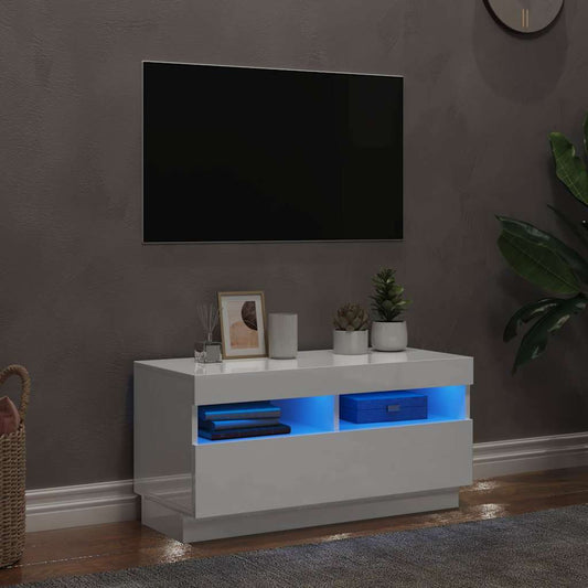 TV Cabinet with LED Lights High Gloss White 80x35x40 cm