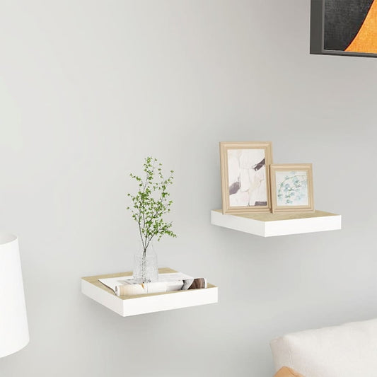 Floating Wall Shelves 2 pcs Oak and White 23x23.5x3.8 cm MDF