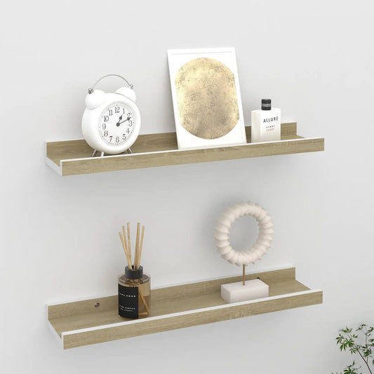 Wall Shelves 2 pcs White and Sonoma Oak 40x9x3 cm