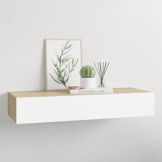 Wall-mounted Drawer Shelf Oak and White 60x23.5x10cm MDF