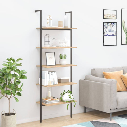 5-Tier Leaning Shelf Light Brown and Black 64x35x185 cm