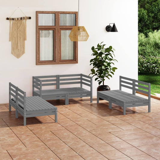 6 Piece Garden Lounge Set Grey Solid Pinewood