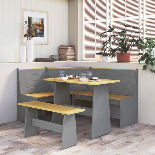 3 Piece Dining Set REINE Honey Brown and Grey Solid Wood Pine