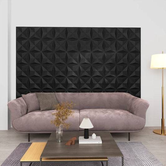 3D Wall Panels 48 pcs 50x50 cm Origami Black 12 m²