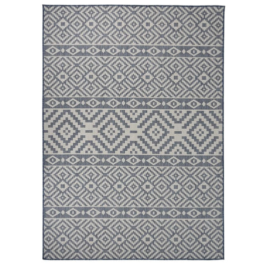 Outdoor Flatweave Rug 120x170 cm Blue Stripes