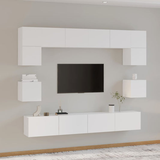 8 Piece TV Cabinet Set White Engineered Wood