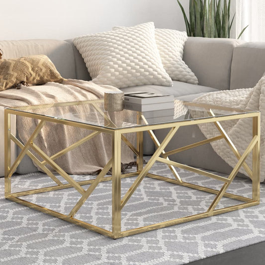Coffee Table Gold Stainless Steel and Tempered Glass