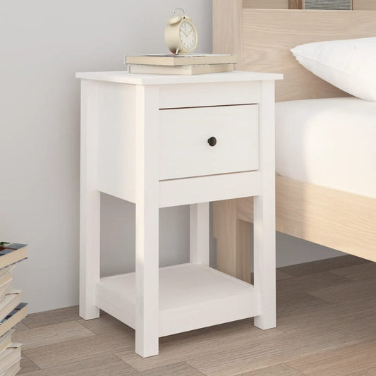 Bedside Cabinet White 40x35x61.5 cm Solid Wood Pine