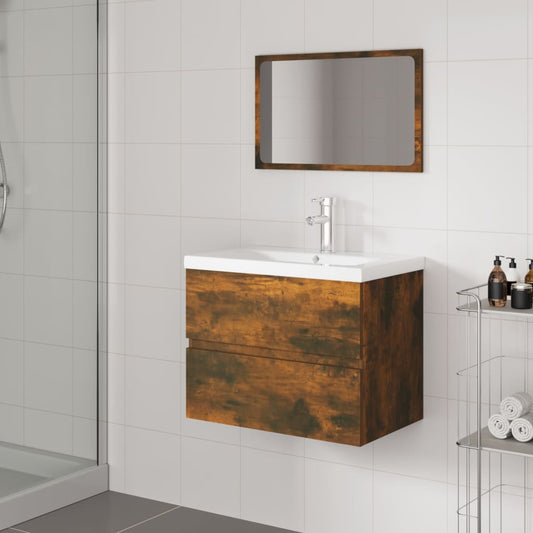 Bathroom Furniture Set Smoked Oak Engineered Wood