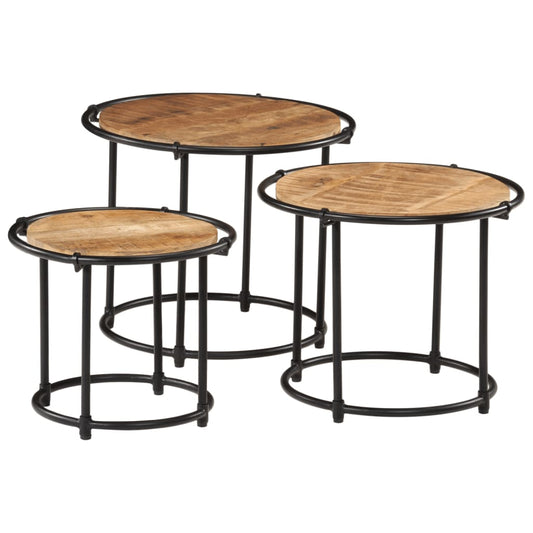 Nesting Tables 3 pcs Solid Rough Wood Mango