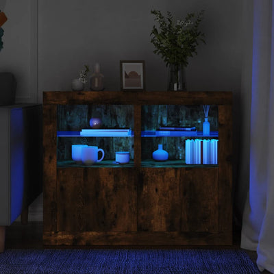 Side Cabinets with LED Lights 2 pcs Smoked Oak Engineered Wood