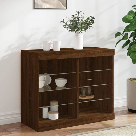 Sideboard with LED Lights Brown Oak 81x37x67 cm