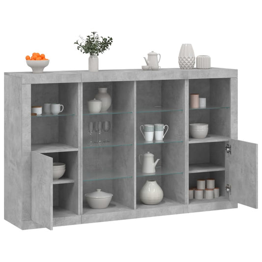 Sideboards with LED Lights 3 pcs Concrete Grey Engineered Wood
