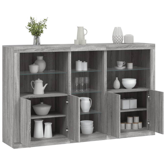 Sideboard with LED Lights Grey Sonoma 162x37x100 cm