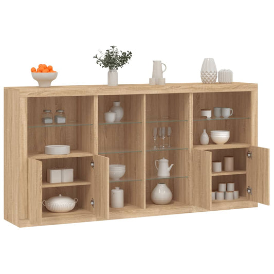 Sideboard with LED Lights Sonoma Oak 202x37x100 cm