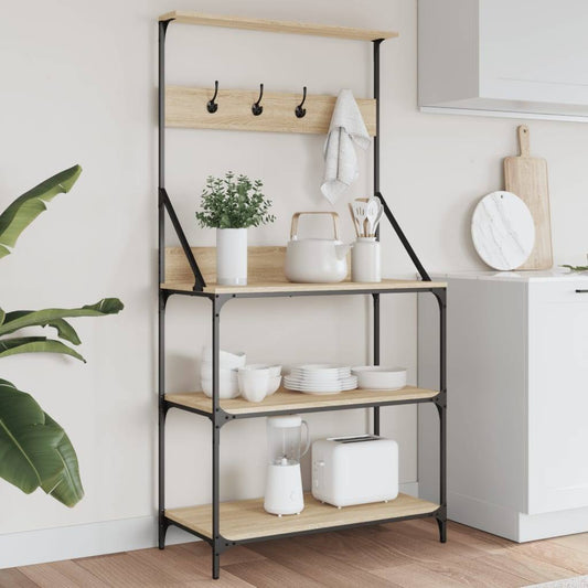 Baker's Rack with Hooks 4-Tier Sonoma Oak Engineered Wood