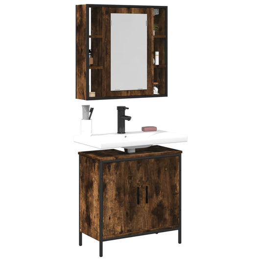 2 Piece Bathroom Furniture Set Smoked Oak Engineered Wood