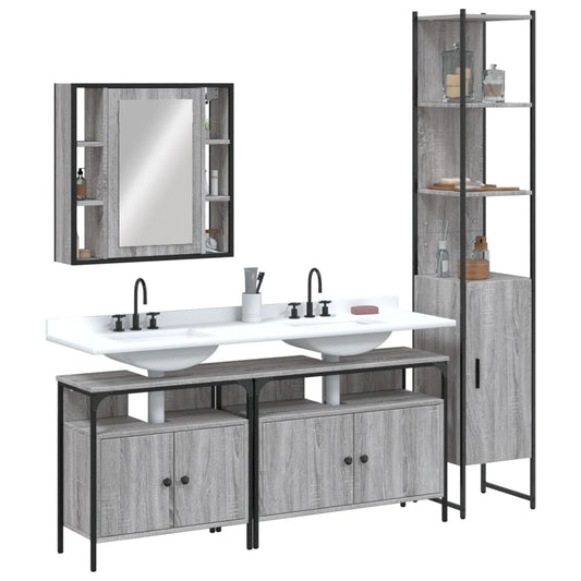 4 Piece Bathroom Cabinet Set Grey Sonoma Engineered Wood