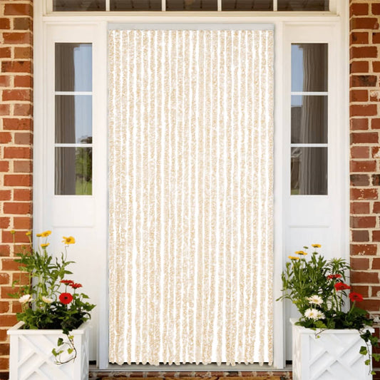Fly Curtain Beige and White 100x220 cm Chenille