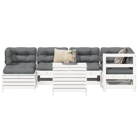 7 Piece Garden Sofa Set White Solid Wood Pine