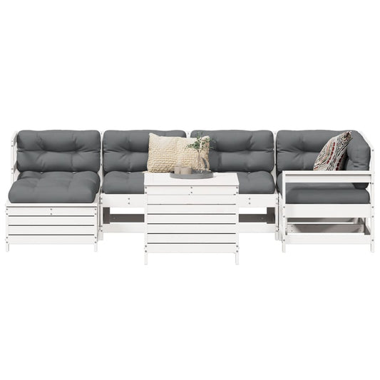 7 Piece Garden Sofa Set White Solid Wood Pine