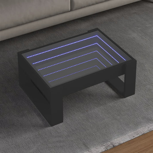 Coffee Table with Infinity LED Black 70x53x30 cm