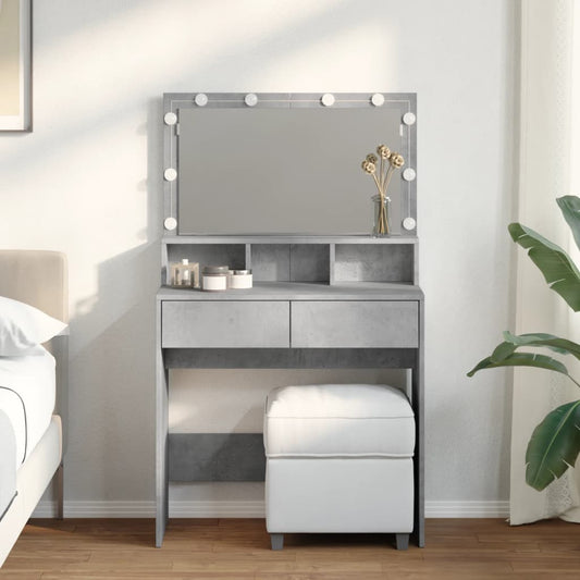 Dressing Table with LED Concrete Grey 80x41x134.5 cm