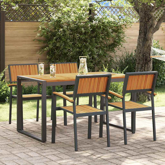 5 Piece Garden Dining Set Solid Wood Acacia and Metal
