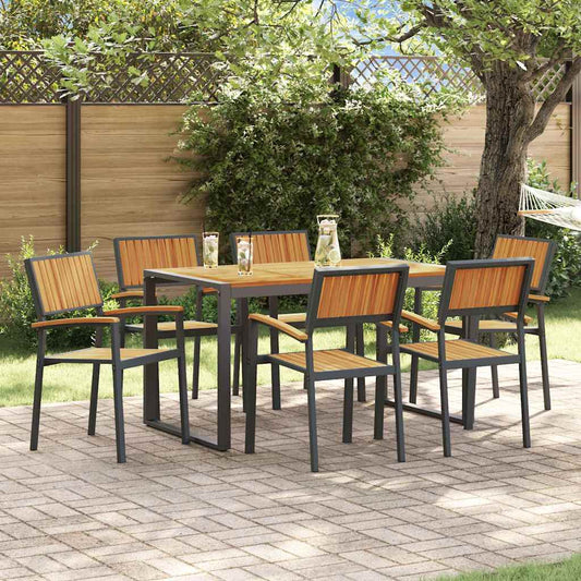 7 Piece Garden Dining Set Solid Wood Acacia and Metal
