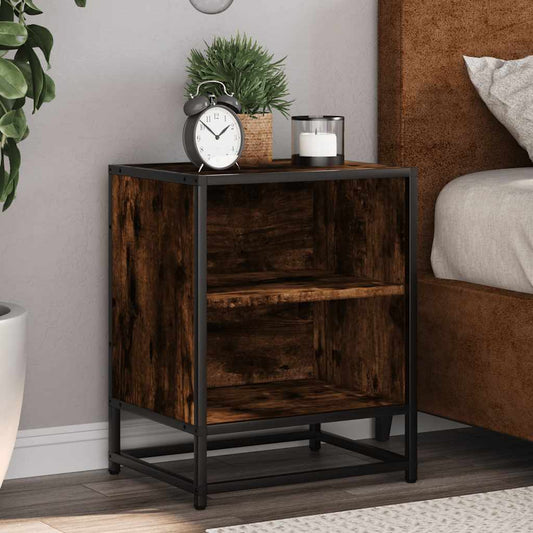 Bedside Cabinet Smoked Oak 40x31x50 cm Engineered Wood and Metal