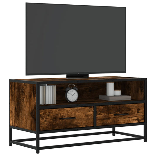 TV Cabinet Smoked Oak 80x34.5x40 cm Engineered Wood and Metal