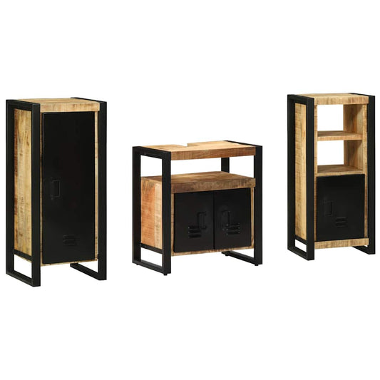 Bathroom Furniture Set with Shelf 3 pcs Brown Solid Mango Wood
