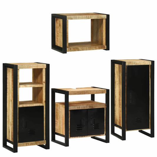Bathroom Furniture Set with Door 4 pcs Brown Solid Mango Wood