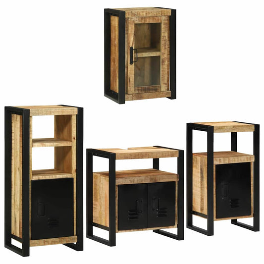 Bathroom Furniture Set with Door 4 pcs Brown Solid Mango Wood