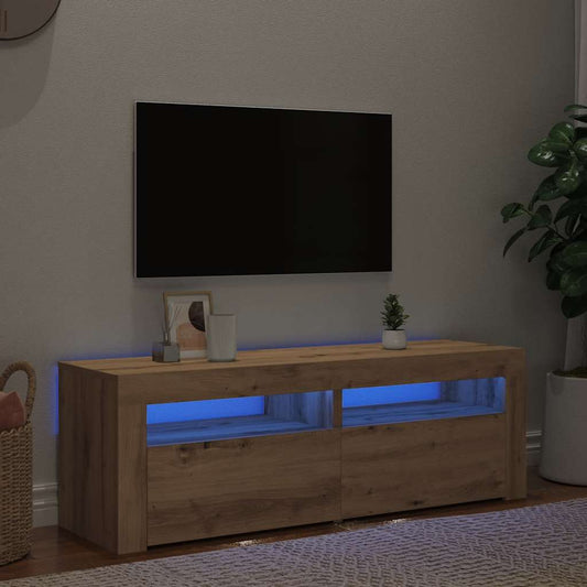 TV Cabinet with LED Lights Artisan Oak 120x35x40 cm Engineered Wood