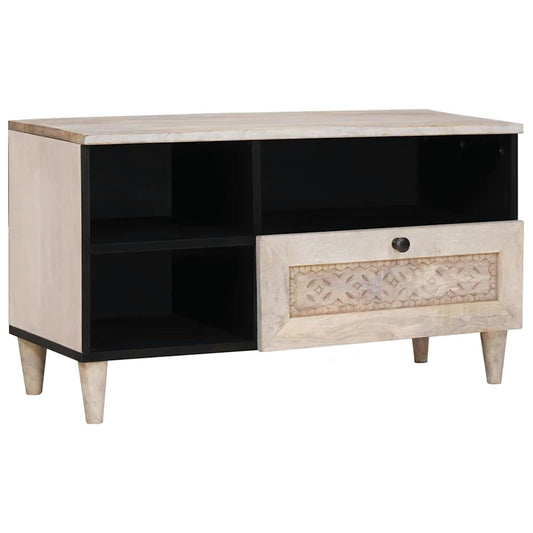 TV Cabinet with Drawer White 80 x 33 x 46 cm Solid mango wood