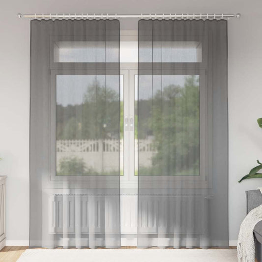Voile Curtains with Rod Pockets 2 pcs Dark Grey