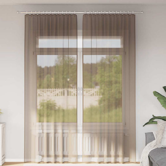 Voile Curtains with Rod Pockets 2 pcs Light Brown