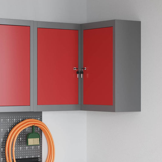 Corner Tool Cabinet Wall-Mounted and Lockable Red Steel
