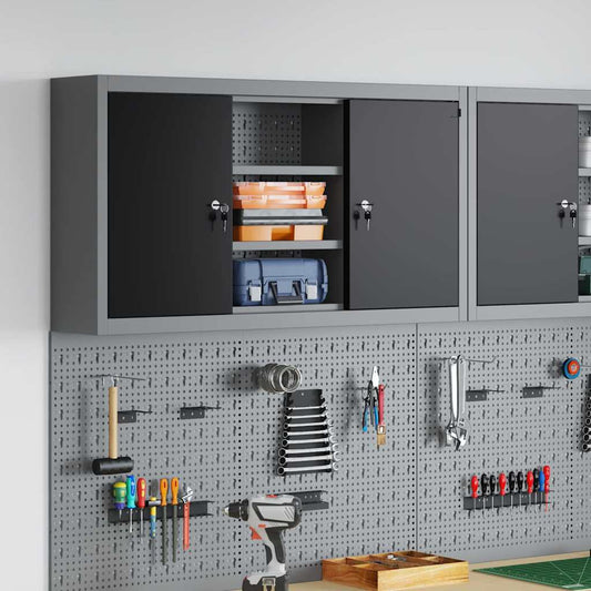 Tool Cabinet Wall-Mounted with Pegboard Black 100x20x55 cm Steel