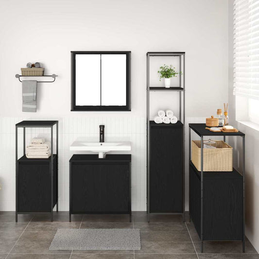 5 Piece Bathroom Furniture Set Black Oak Engineered Wood