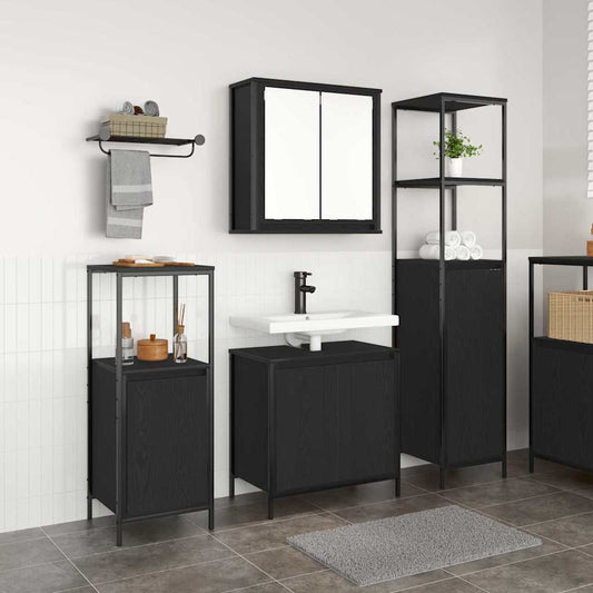 3 Piece Bathroom Furniture Set Black Oak Engineered Wood